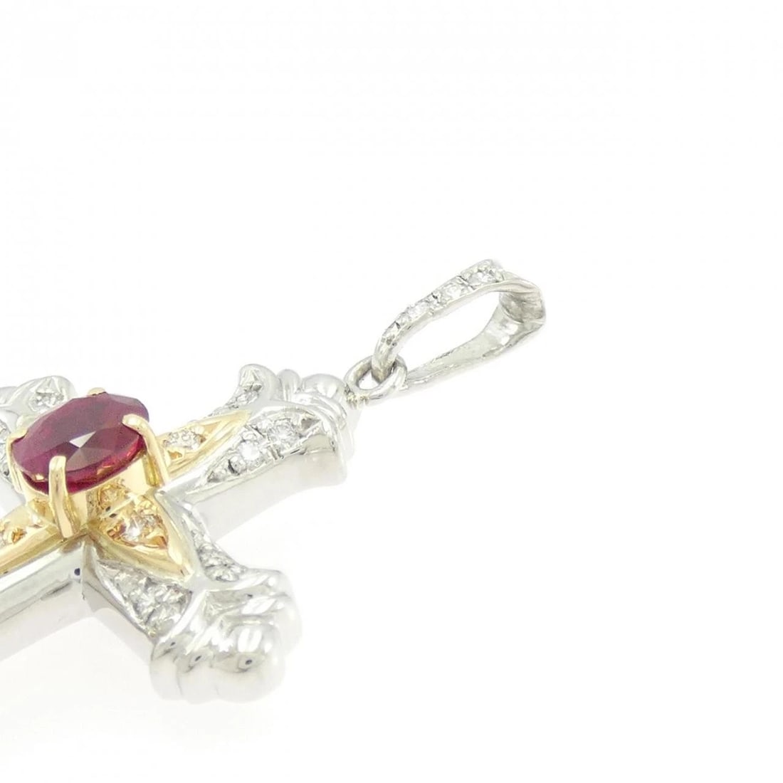 PT900/K18YG CROSS RUBY PENDANT - 2