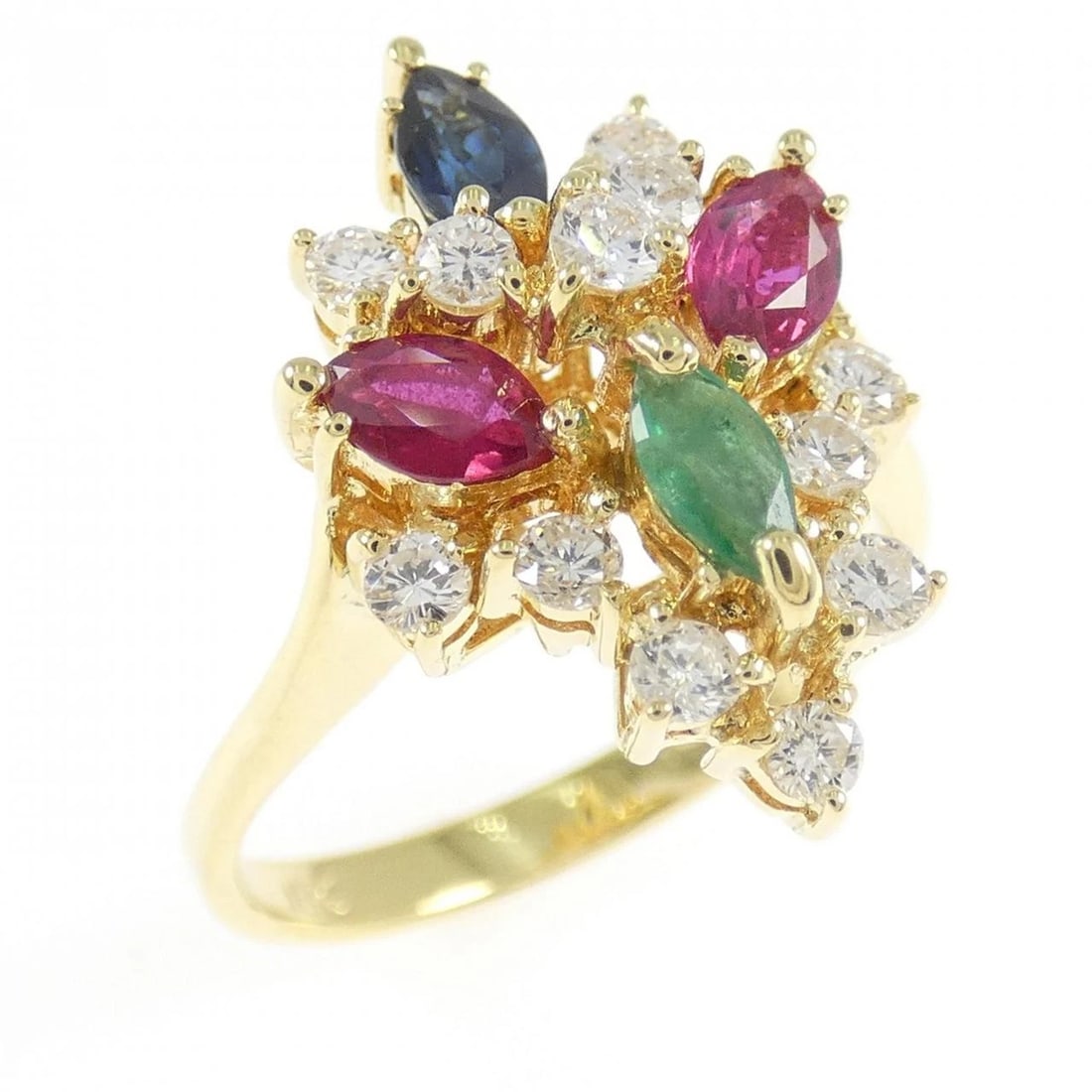 750YG COLOR STONE RING: 750YG Color Stone Ring Brand: Unbranded Type/Style: Ruby Ring Material: 750YG, Main Stone/Creation RubySecondary Stone Diamond Color: Yellow Gold Size: US 6 3/4 Accessories: None Accessori