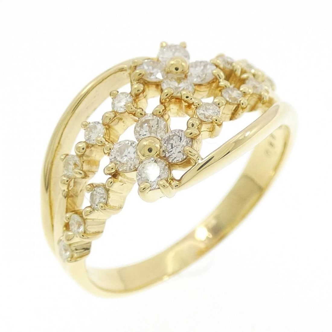K18YG FLOWER DIAMOND RING: K18YG Flower Diamond Ring Brand: Unbranded Type/Style: Diamond Ring Material: 18K Yellow Gold, Main Stone/Creation Natural Color: Yellow Gold Size: US 7 3/4 Accessories: None Accessories N