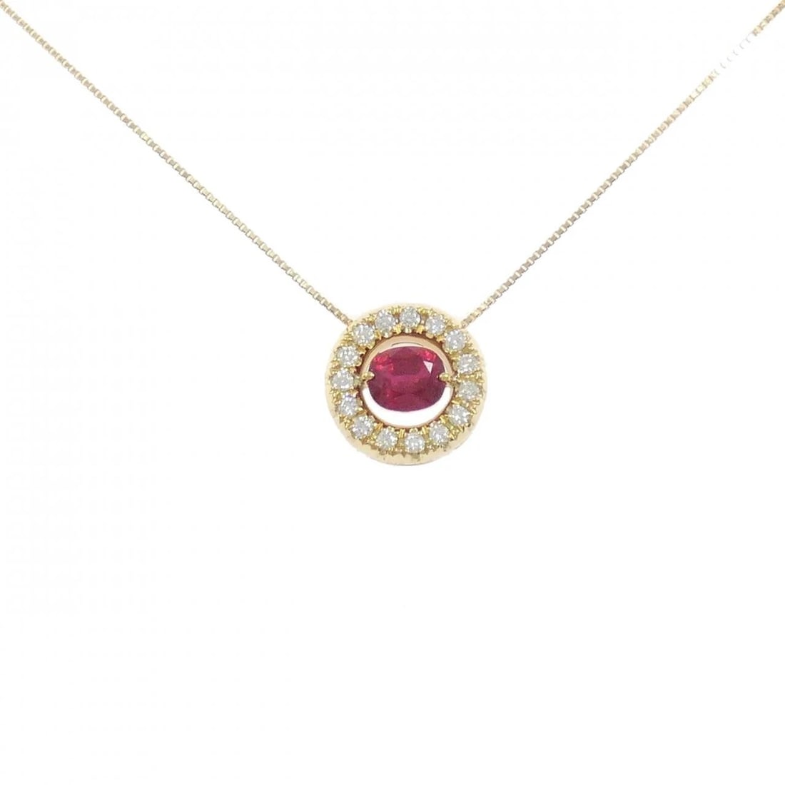 K18YG RUBY NECKLACE: K18YG Ruby Necklace Brand: Unbranded Type/Style: Ruby Necklace Material: K18YG, Main Stone/Creation RUBY Secondary Stone Diamond Color: YELLOW GOLD Size: 45CM Actual Size Diameteraround: 15.4mm Chain 