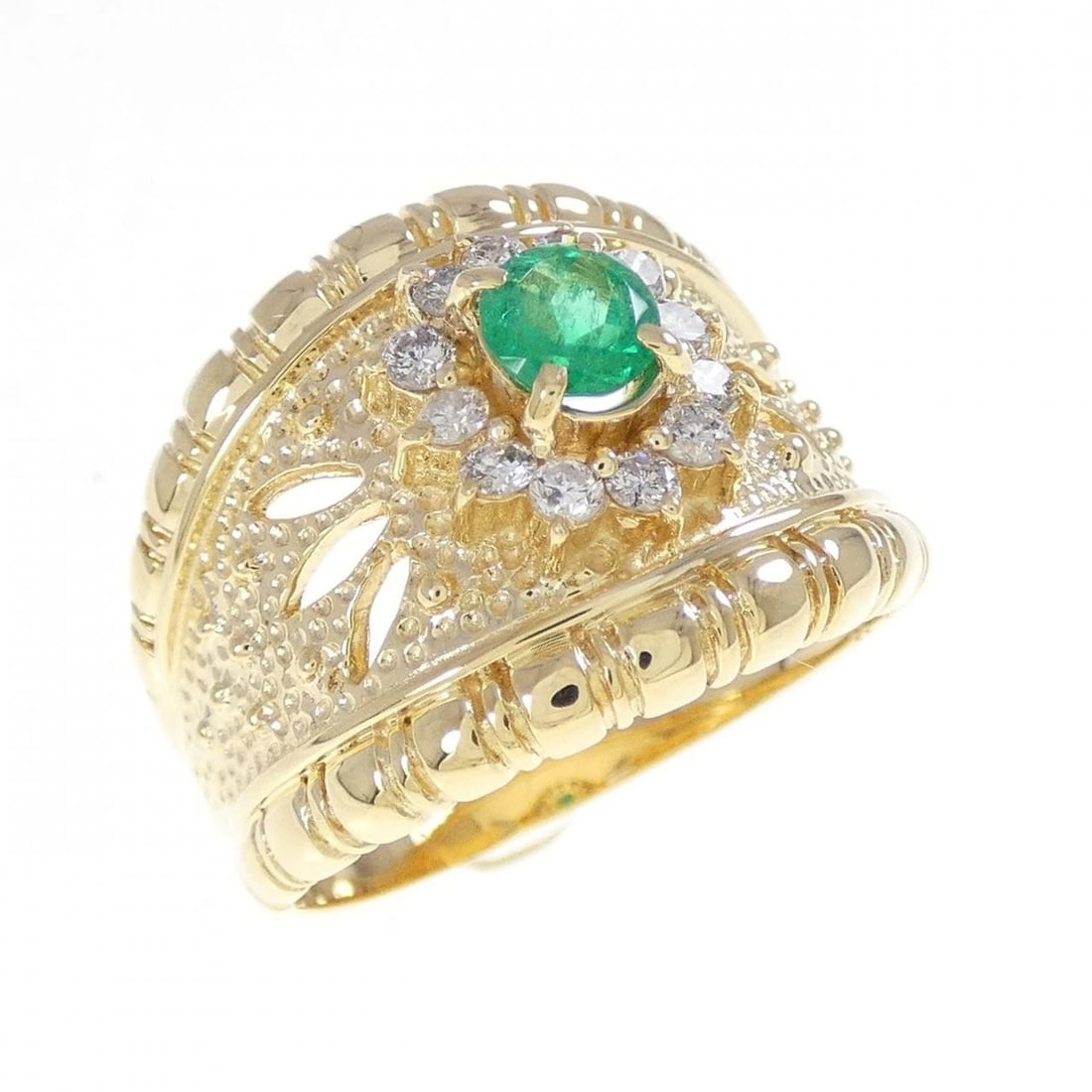 18K YELLOW GOLD EMERALD RING: 18K Yellow Gold Emerald Ring Brand: Unbranded Type/Style: Emerald Ring Material: K18YG, Main Stone/Creation Emerald Secondary Stone Diamond Color: Yellow Gold Size: US 6 1/4 Accessories: None