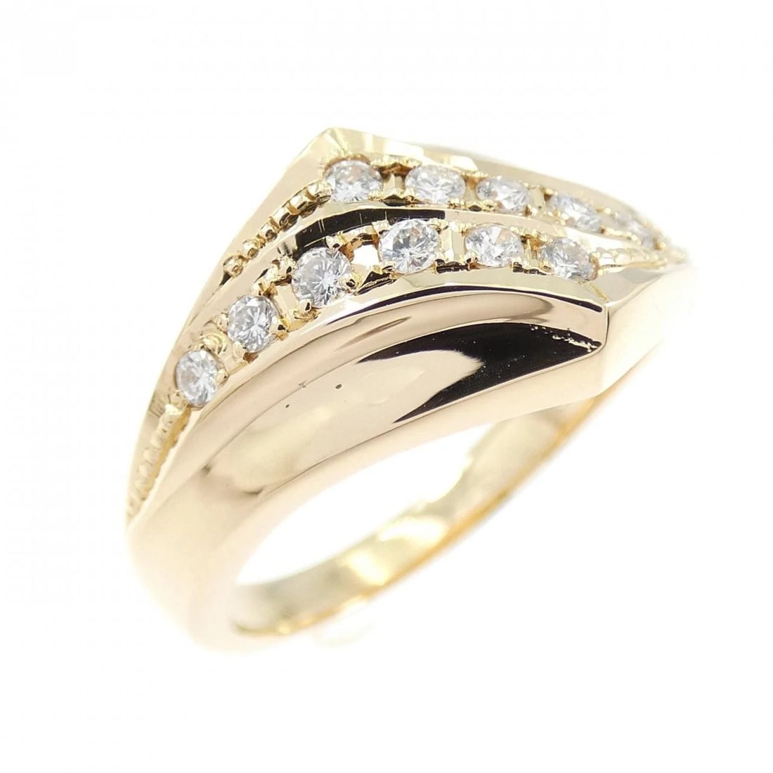 K18YG DIAMOND RING: K18YG Diamond Ring Brand: Unbranded Type/Style: Diamond Ring Material: 18KYG, Main Stone/Creation Natural Color: Yellow gold Size: US 4 1/2 Accessories: None Accessories Notice: When purchasing