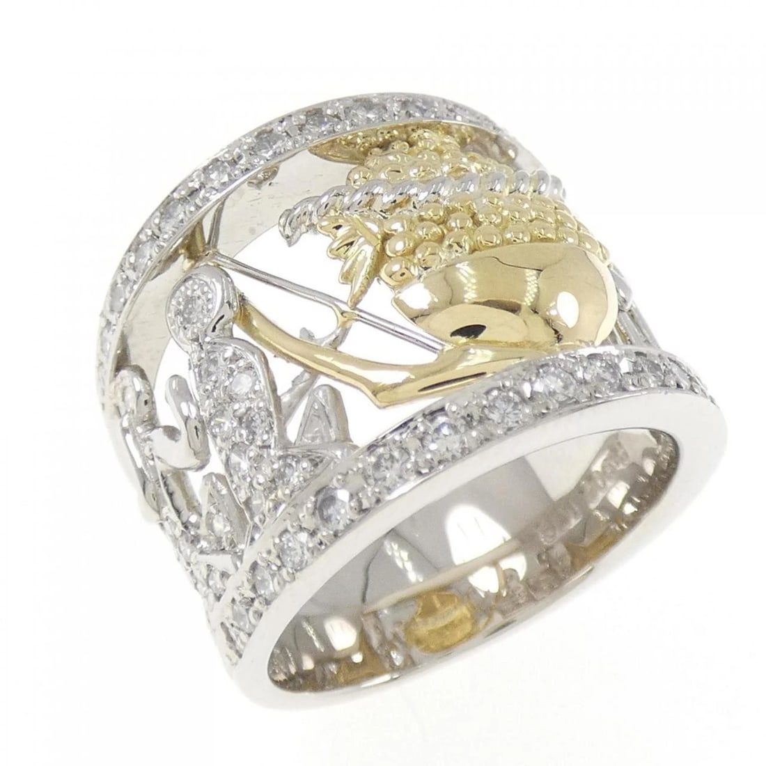 PT900/K18YG DIAMOND RING: PT900/K18YG Diamond Ring Brand: Unbranded Type/Style: Diamond Ring Material: PT900/K18YG, Main Stone/Creation NATURAL Color: Silver,yG Size: US 6 Accessories: None Accessories Notice: When purchasing