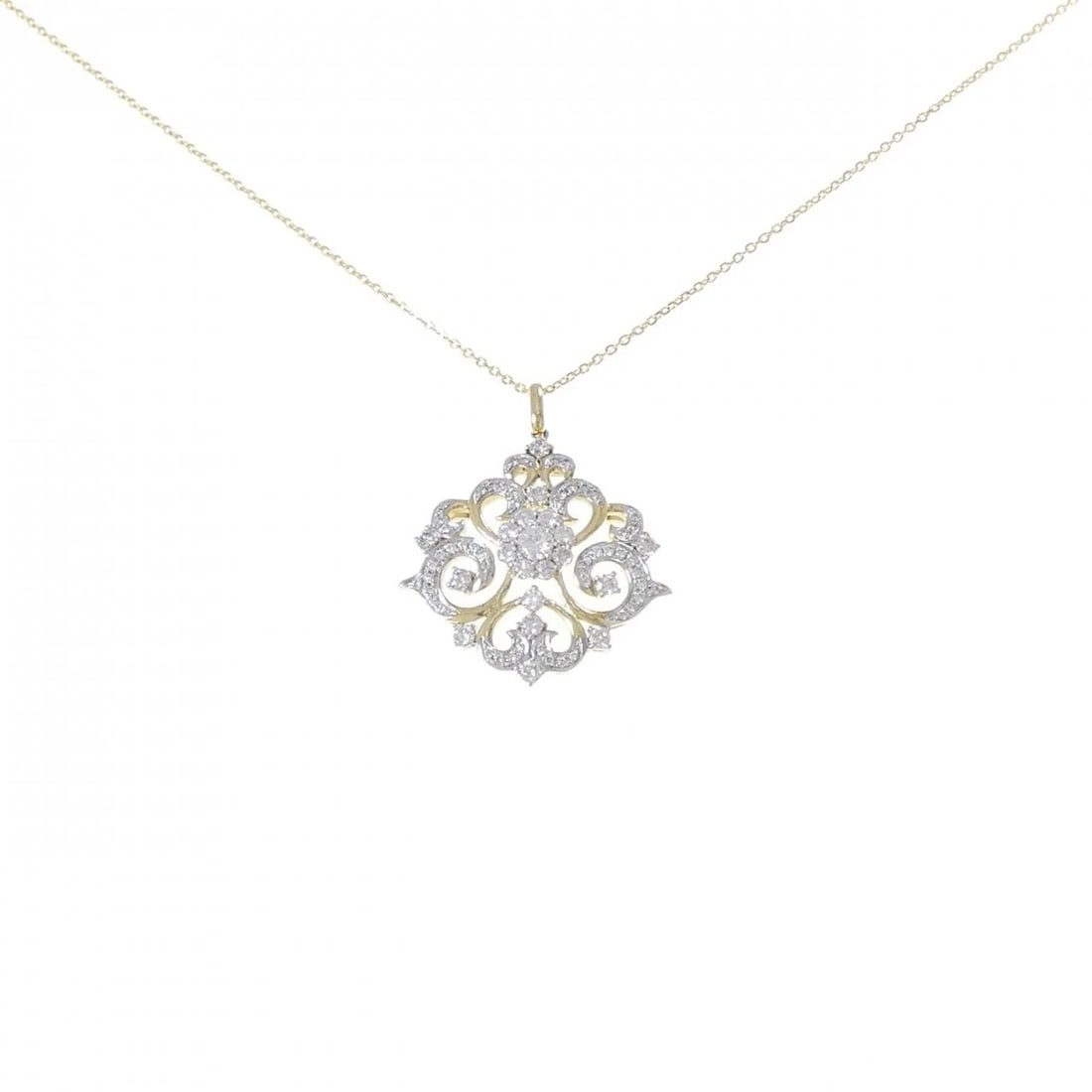 K18YG/K18WG DIAMOND NECKLACE: K18YG/K18WG Diamond Necklace Brand: Unbranded Type/Style: Diamond Necklace Material: K18YG/K18WG, Main Stone/Creation NATURAL Color: YG,WG Size: 46CM Actual Size Pendant length approx. x width approx.