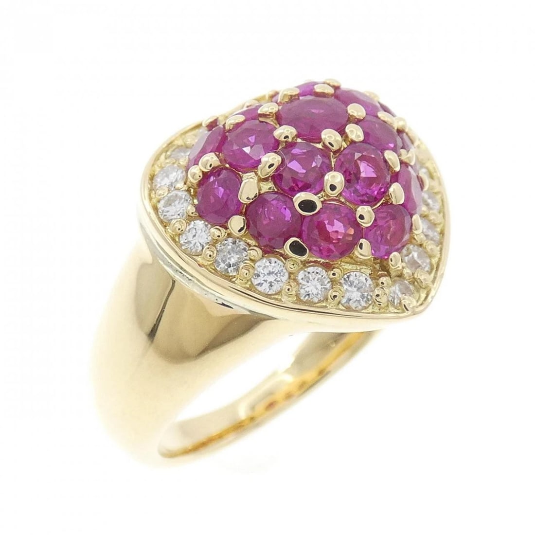 K18YG HEART RUBY RING: K18YG Heart Ruby Ring Brand: Unbranded Type/Style: Ruby Ring Material: K18YG, Main Stone/Creation RUBY Secondary Stone Diamond Color: YELLOW GOLD Size: US 5 3/4 Accessories: None Accessori