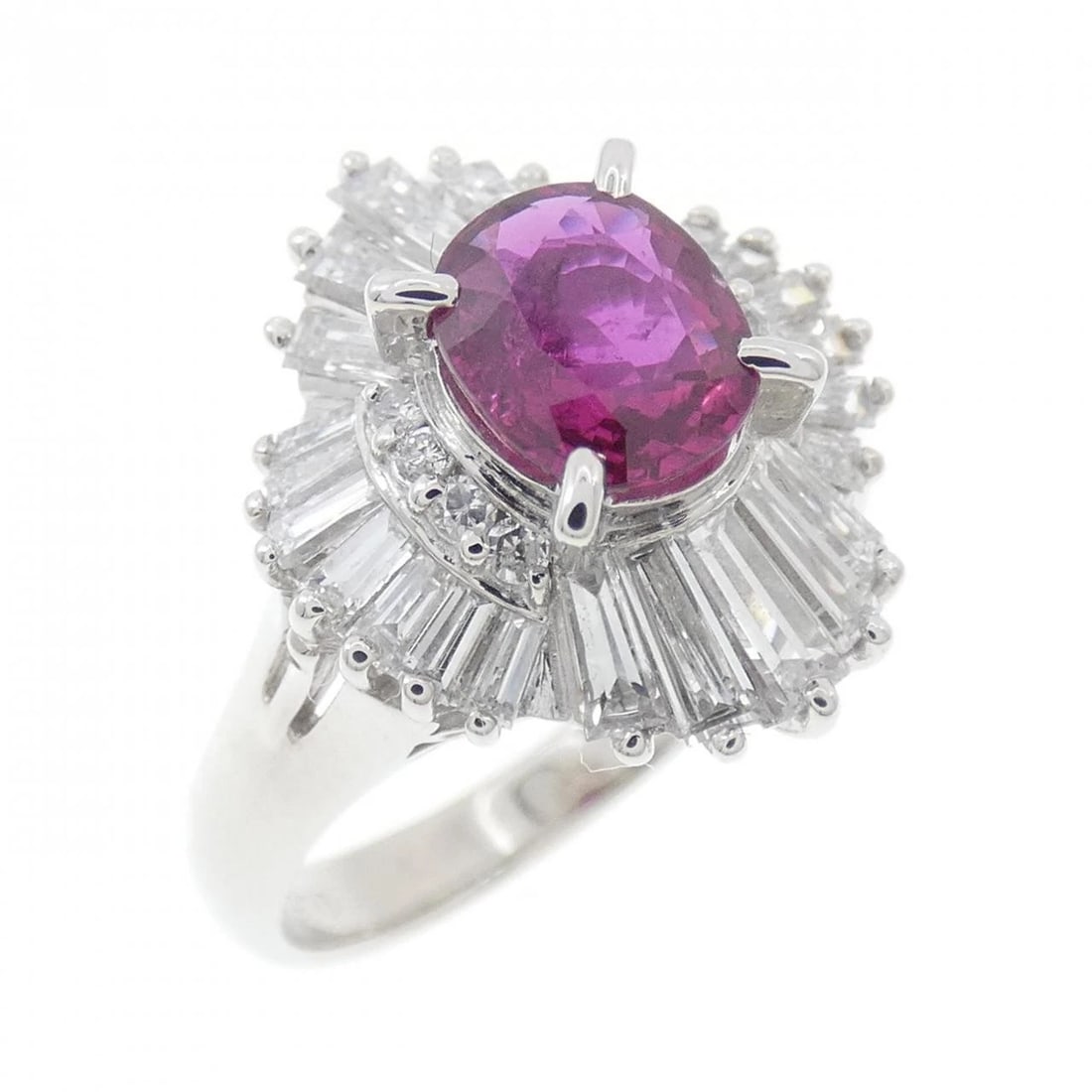 PT900 RUBY RING: PT900 Ruby Ring Brand: Unbranded Type/Style: Ruby Ring Material: Platinum900, Main Stone/Creation RubySecondary Stone Diamond Color: Platinum Size: US 5 3/4 Accessories: None Accessories Notice: When