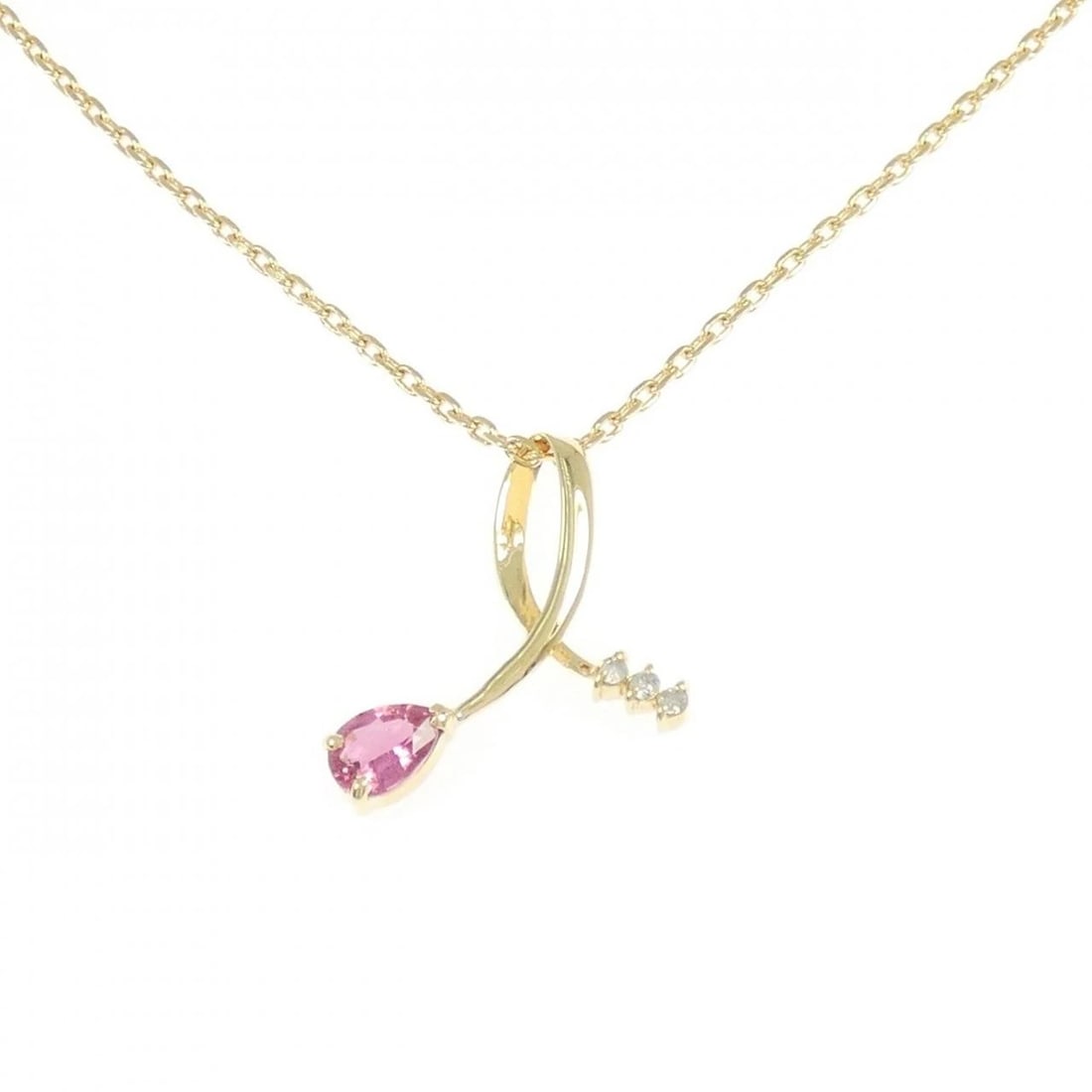 K18YG TOURMALINE NECKLACE: K18YG Tourmaline Necklace Brand: Unbranded Type/Style: Tourmaline Necklace Material: K18YG, Main Stone/Creation TourmalineSecondary Stone diamond Color: yellow gold Size: Actual Size Pendant length