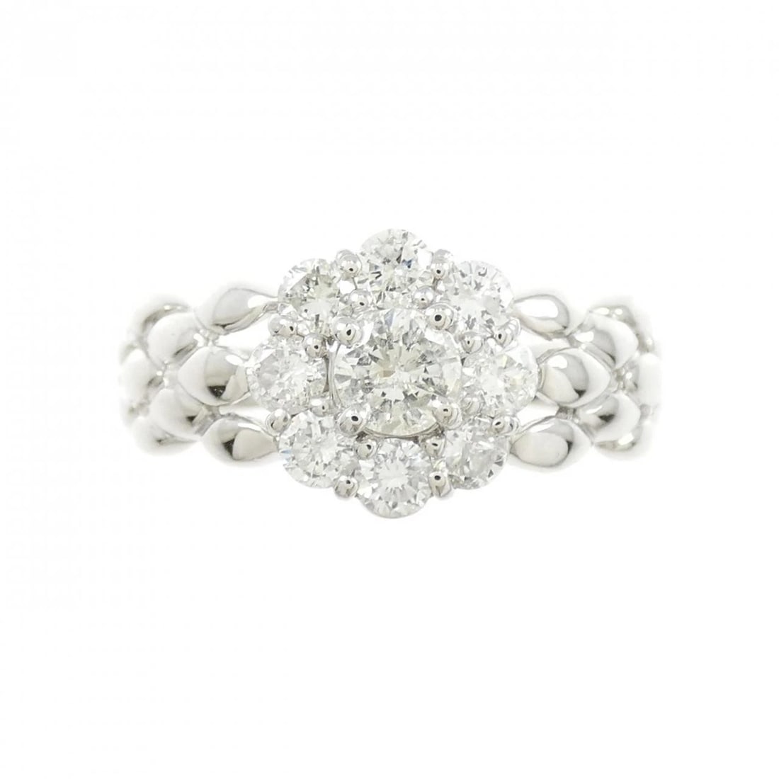 PT900 FLOWER DIAMOND RING: PT900 Flower Diamond Ring Brand: Unbranded Type/Style: Diamond ring Material: PT900, Main Stone/Creation Natural Color: Silver Size: US 8.5 Accessories: None Accessories Notice: When purchasing