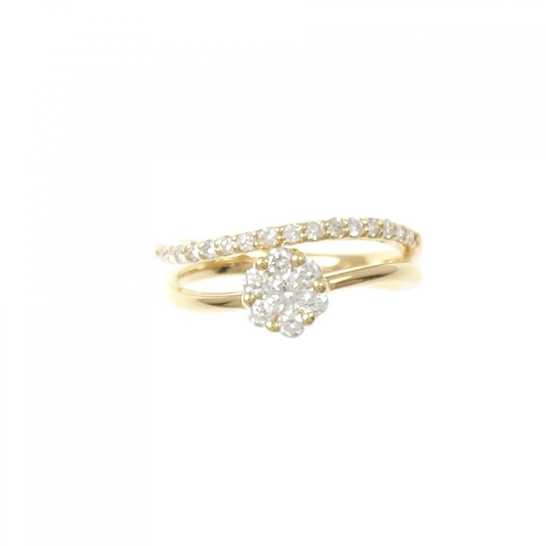 K18YG FLOWER DIAMOND RING: K18YG Flower Diamond Ring Brand: Unbranded Type/Style: Diamond Ring Material: K18YG, Main Stone/Creation Natural Color: YELLOW GOLD Size: US 5 1/4 Accessories: None Accessories Notice: When