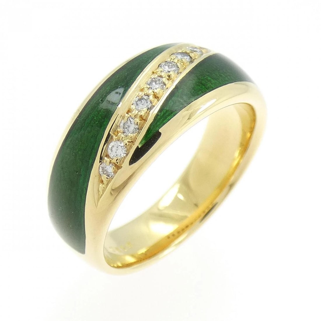 750YG ENAMEL RING: 750YG enamel ring Brand: Unbranded Type/Style: Enamel Ring Material: 750YG, Main Stone/Creation Enamel Secondary Stone Diamond Color: Yellow Gold Size: US 7 Accessories: None Accessories N