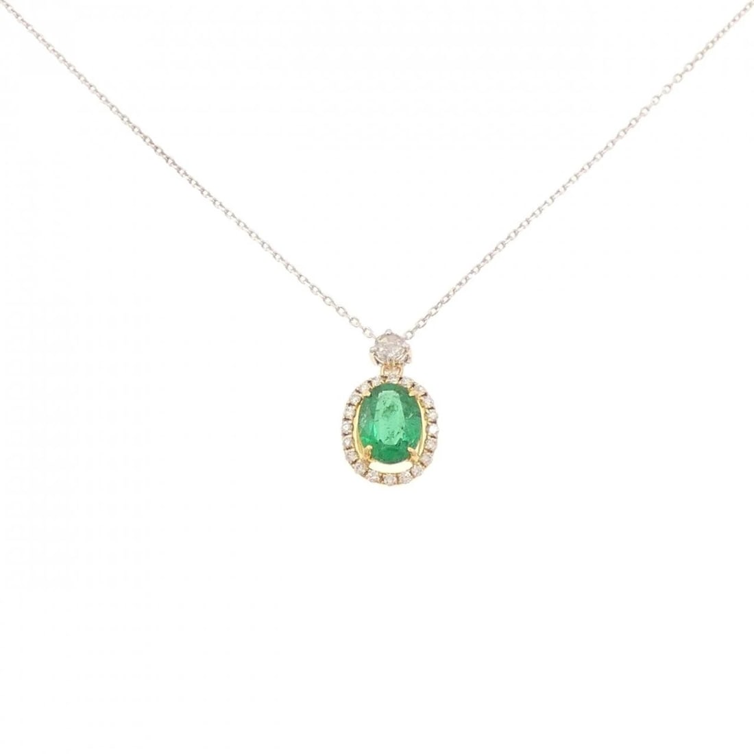 K18YG/K18WG EMERALD NECKLACE: K18YG/K18WG Emerald Necklace Brand: Unbranded Type/Style: Emerald Necklace Material: K18YG/K18WG, Main Stone/Creation Emerald Secondary Stone Diamond Color: YG,WG Size: Actual Size Pendant length