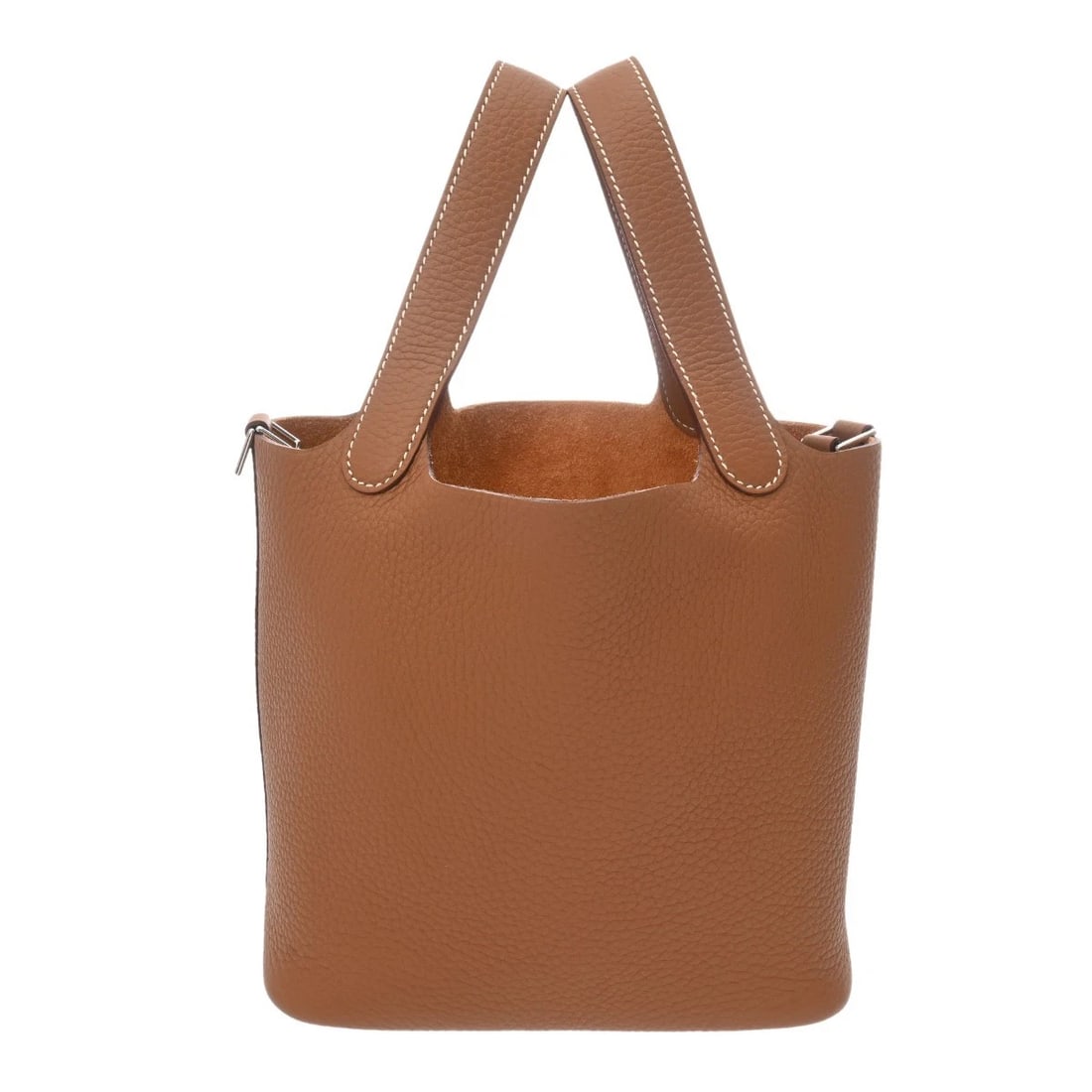 HERMES PICOTIN LOCK PM TAURILLON CLEMENCE GOLD HANDBAG: HERMES Picotin Lock PM Taurillon Clemence gold Handbag Brand: HERMES Type/Style: Handbag Material: Taurillon Clemence Color: gold ? SilverMetal Size: H:about 7.5inch W:about 7.1inch (Bottom) D:about