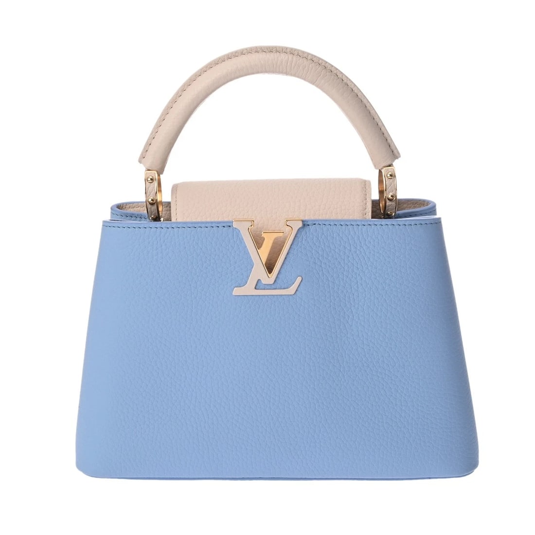 LOUIS VUITTON CAPUCINES BB 2WAY BLEU DE PROVENCE HANDBAG: LOUIS VUITTON Capucines BB 2WAY Bleu de Provence Handbag Brand: LOUIS VUITTON Type/Style: Handbag Material: Taurillon Leather Color: Bleu de Provence Size: H:about 7.1inch (maximum) W:about 10.6inch