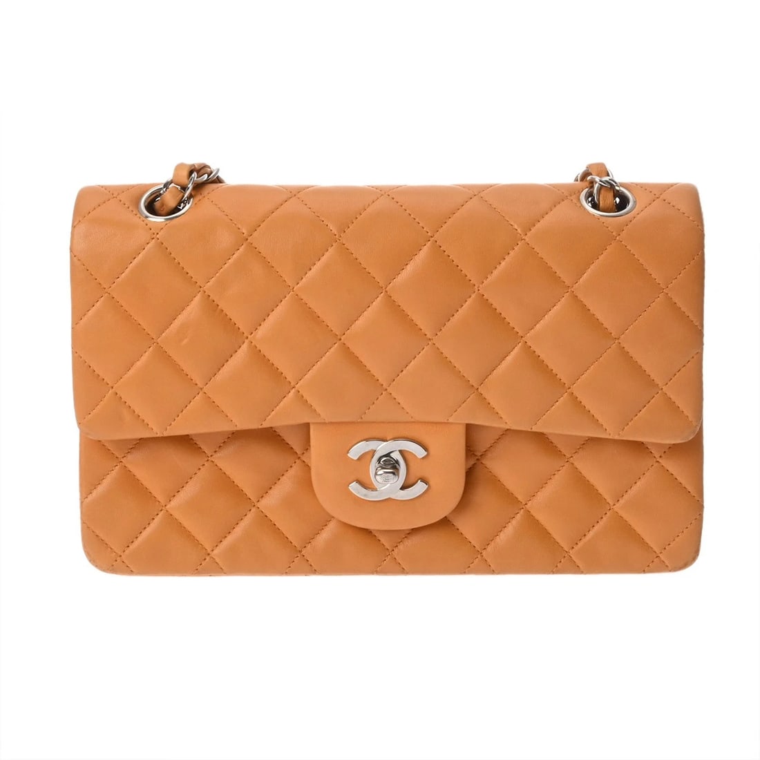 CHANEL W FLAP WCHAINSHOULDER 23 MATRASSE LAMBSKIN ORANGE: CHANEL W Flap WChainShoulder 23 Matrasse lambskin Orange Brand: CHANEL Type/Style: Shoulder Bag Material: lambskin Color: Orange ? SilverMetal Size: H:about 5.7inch W:about 9.1inch D:about 2.4inch
