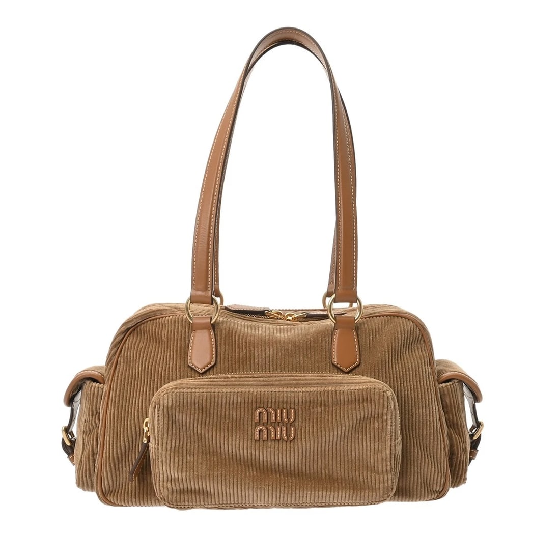 MIU MIU POCKET TOP HANDLE BAG CORDUROY/NAPPA LEATHER: Miu Miu Pocket Top Handle Bag Corduroy/Nappa leather Brand: Miu Miu Type/Style: 2WAY bag Material: Corduroy/Nappa leather Color: cinnamon ? Gold Metal Size: H:about 7.5inch W:about 12.6inch (Bottom)