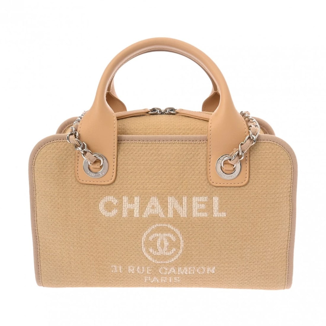 CHANEL BOWLING BAG 2WAY CHAINSHOULDER BAG DEAUVILLE CANVAS BEIGE: CHANEL Bowling Bag 2WAY ChainShoulder Bag Deauville canvas beige Brand: CHANEL Type/Style: Shoulder Bag Material: canvas Color: beige ? SilverMetal Size: H:about 6.7inch W:about 10.6inch D:about
