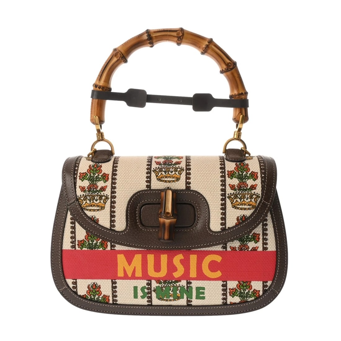 GUCCI BAMBOO 8 CANVAS/LEATHER IVORY/BROWN: GUCCI Bamboo 8 canvas/leather Ivory/Brown Brand: GUCCI Type/Style: Shoulder Bag Material: canvas/leather Color: Ivory/Brown/Multicolor ? Gold Metal Size: H:about 6.5inch W:about 10.6inch D:about 3.7in