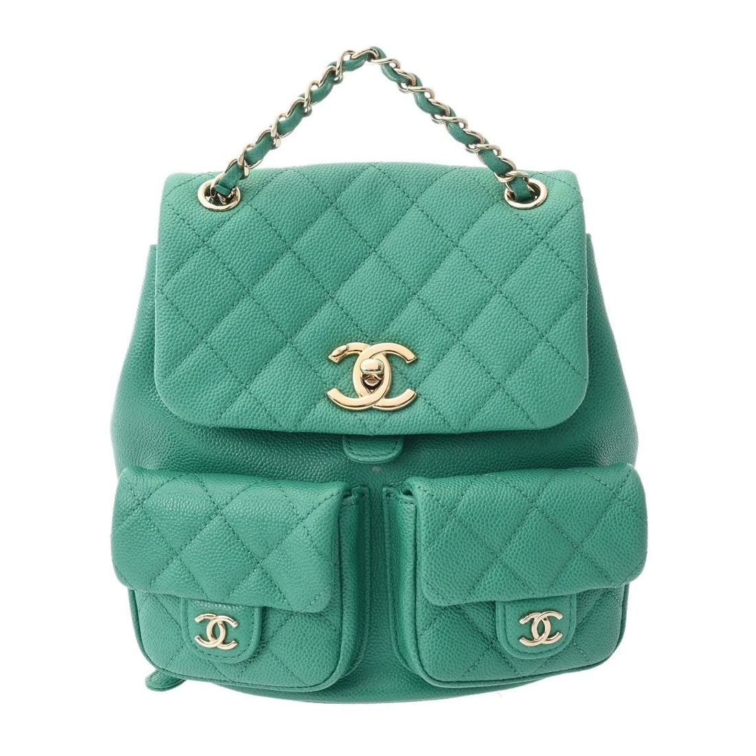 CHANEL SMALL BACKPACK MATRASSE GREEN BACKPACK: CHANEL Small backpack Matrasse green Backpack Brand: CHANEL Type/Style: Backpack ?? Daypack Material: Grained calfskin Color: green ? Gold Metal Size: H:about 7.9inch W:about 7.9inch D:about 4.7inch