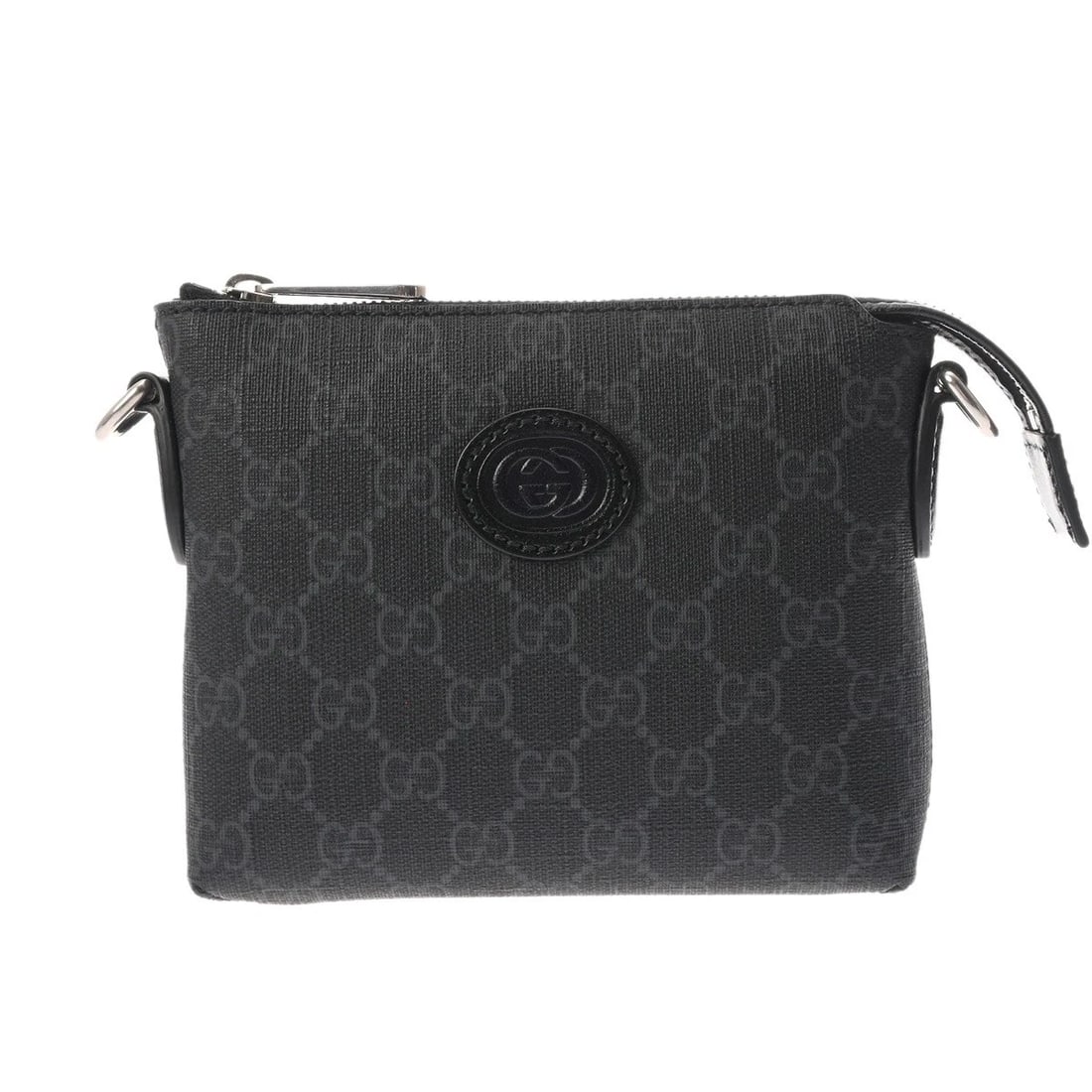 GUCCI INTERLOCKING SUPREME CANVAS/LEATHER BLACK: GUCCI Interlocking Supreme Canvas/leather black Brand: GUCCI Type/Style: Shoulder Bag Material: GG Supreme Canvas/leather Color: black ? SilverMetal Size: H:about 5.3inch W:about 6.3inch D:about 1.4in