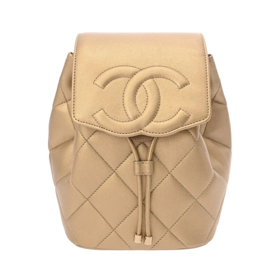 CHANEL BACKPACK MATRASSE LAMBSKIN GOLD BACKPACK: CHANEL Backpack Matrasse lambskin gold Backpack Brand: CHANEL Type/Style: Backpack ?? Daypack Material: lambskin Color: gold ? Gold Metal Size: H:about 7.9inch W:about 2.4inch (Bottom) D:about 3.9inch