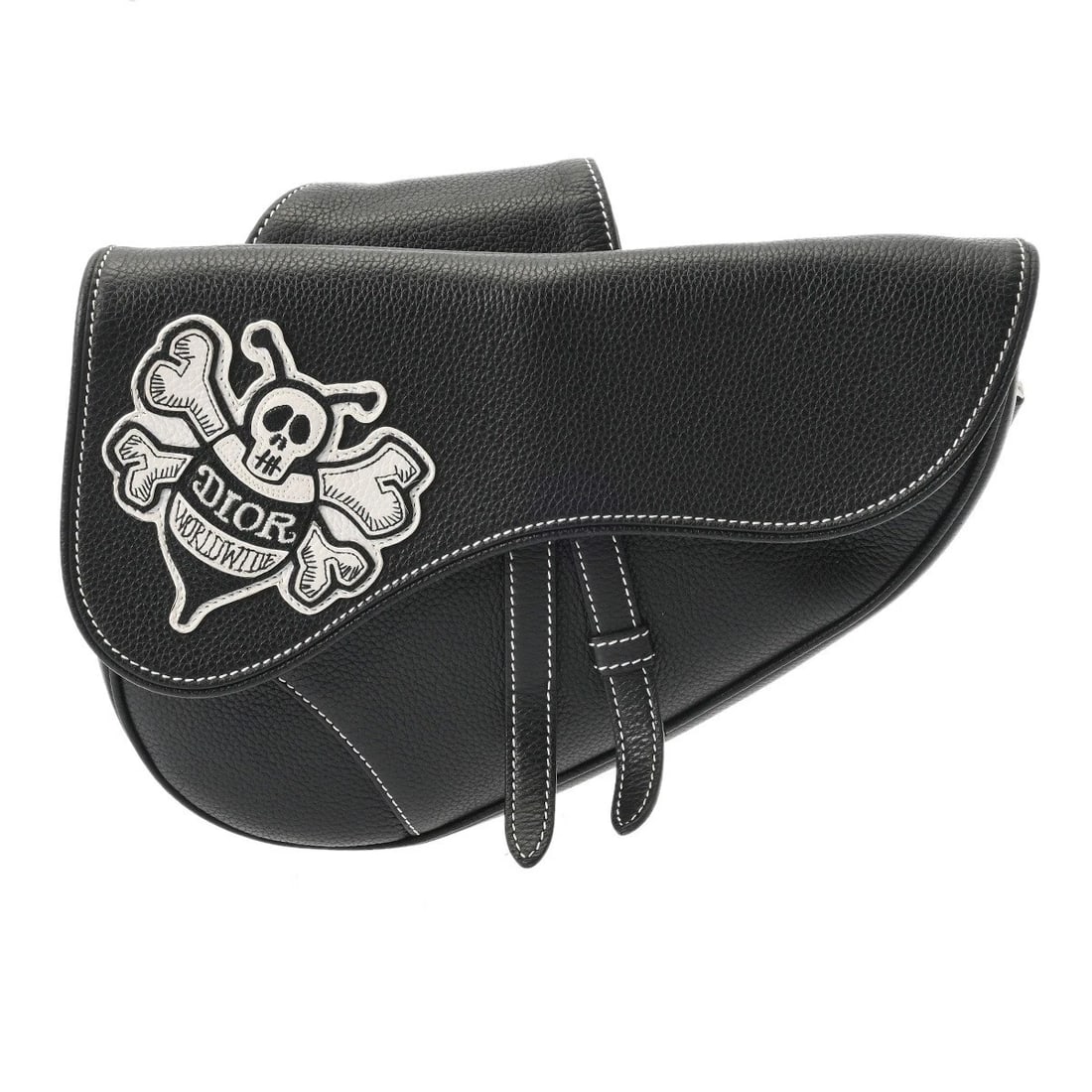 DIOR STUSSY SADDLE BAG GRAIN LEATHER BLACK BODY BAG: Dior Stussy Saddle bag Grain leather black body bag Brand: Dior Type/Style: body bag Material: Grain leather Color: black Size: H:about 7.7inch (maximum) W:about 10.2inch (maximum) D:about 1.6inch