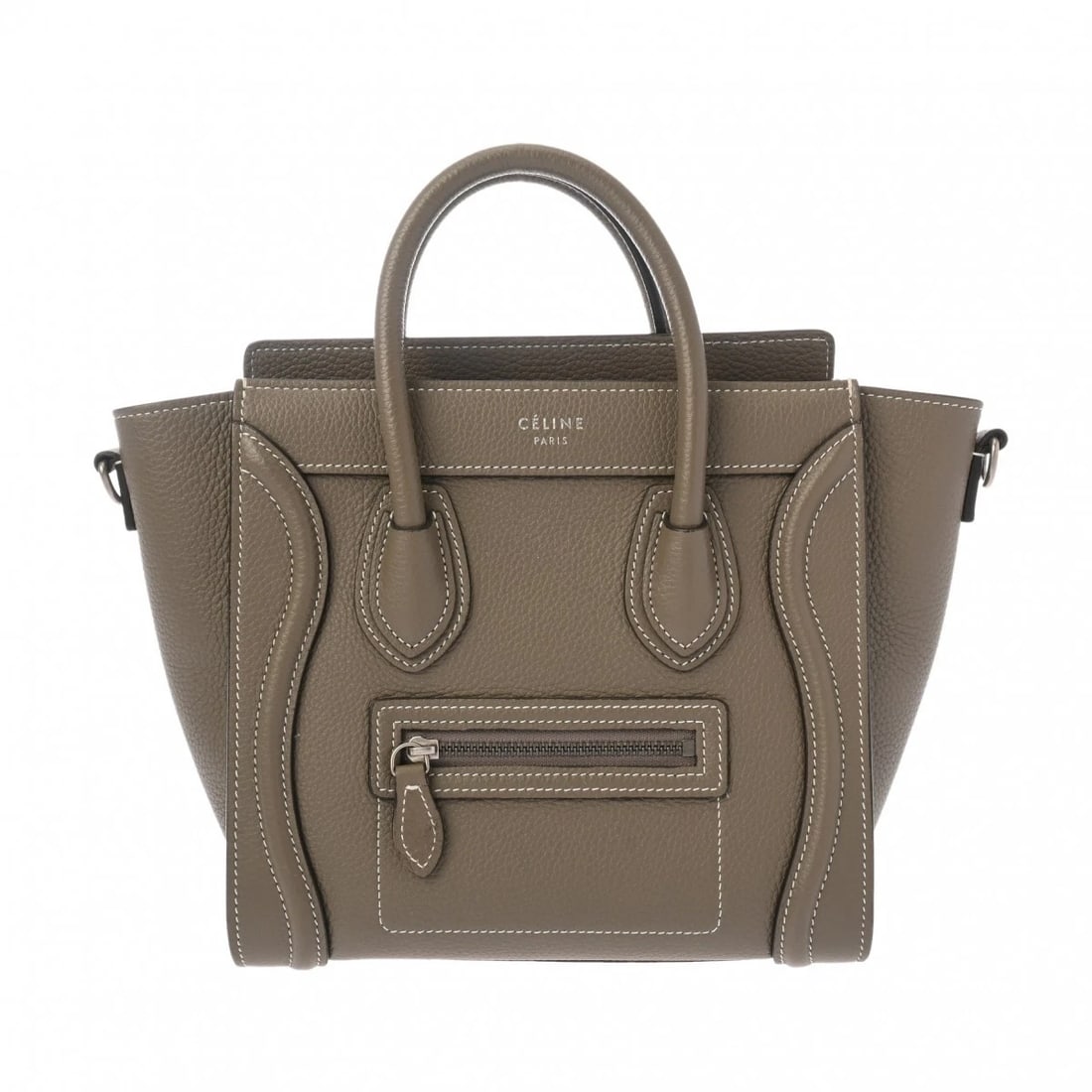 CELINE LUGGAGE NANO 2WAY DRUMMED CALF SURI HANDBAG: CELINE Luggage Nano 2WAY Drummed calf Suri Handbag Brand: CELINE Type/Style: Handbag Material: Drummed calf Color: Suri ? SilverMetal Size: H:about 7.5inch W:about 7.9inch D:about 3.9inch Accessor