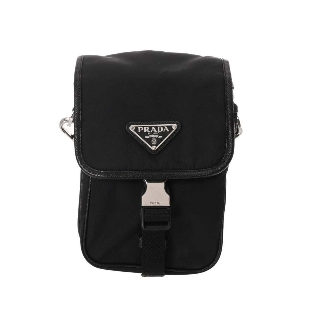 PRADA SAFIANO LEATHER BLACK SHOULDER BAG: PRADA Safiano leather black Shoulder Bag Brand: PRADA Type/Style: Shoulder Bag Material: Safiano leather Color: black Size: H:about 7.9inch (Center) W:about 5.1inch D:about 1.6inch Accessories: None