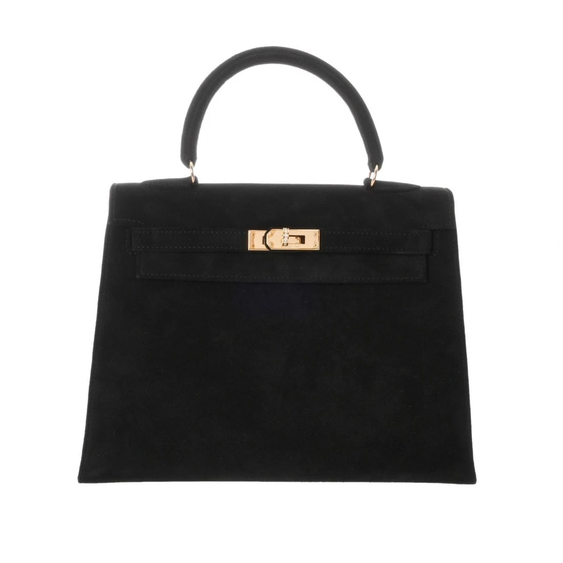 HERMES KELLY 25 WITH DIAMOND STITCHING DOBRIS BLACK/18K YELLOW: HERMES Kelly 25 with diamond stitching Dobris black/18K Yellow Brand: HERMES Type/Style: Handbag Material: Dobris (Suede) Color: black/18K Yellow Gold Metal Size: H:about 7.1inch W:about 9.8inch
