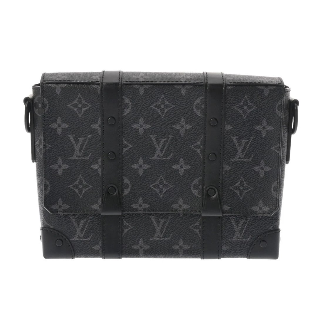 LOUIS VUITTON TRUNK MESSENGER PM MONOGRAM ECLIPSE MONOGRAM: LOUIS VUITTON trunk messenger PM Monogram Eclipse Monogram Brand: LOUIS VUITTON Type/Style: Messenger bag Material: Monogram canvas Color: black ? Black Metal Size: H:about 6.9inch W:about 9.3inch D:a