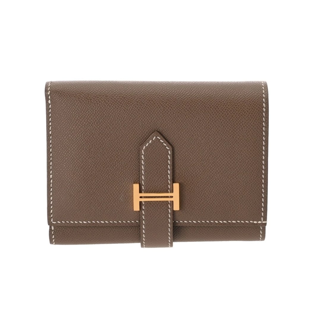 HERMES BEARN COMBINE VAUD MADAME ETOPE TRI-FOLD WALLET: HERMES Bearn combine Vaud Madame Etope Tri-fold wallet Brand: HERMES Type/Style: Tri-fold wallet Material: Vaud Madame Color: Etope ? Gold Metal Size: H:about 3.3inch W:about 4.3inch Accessories: