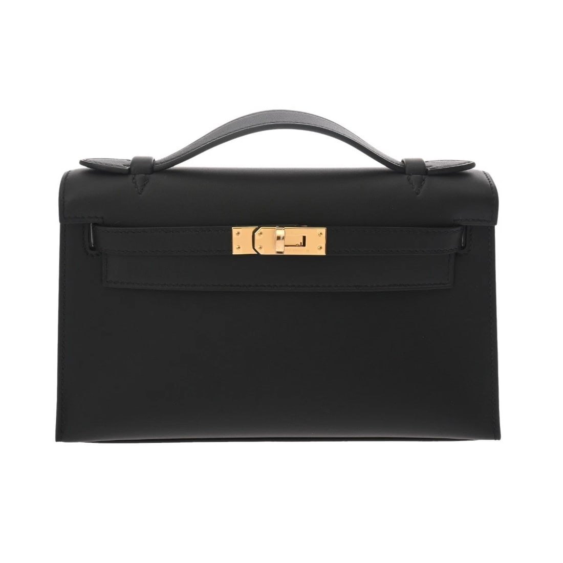 HERMES POCHETTE KELLY VAUX SWIFT BLACK HANDBAG: HERMES Pochette Kelly Vaux Swift black Handbag Brand: HERMES Type/Style: Handbag Material: Vaux Swift Color: black ? Gold Metal Size: H:about 5.1inch W:about 8.7inch D:about 2.8inch Accessories: N