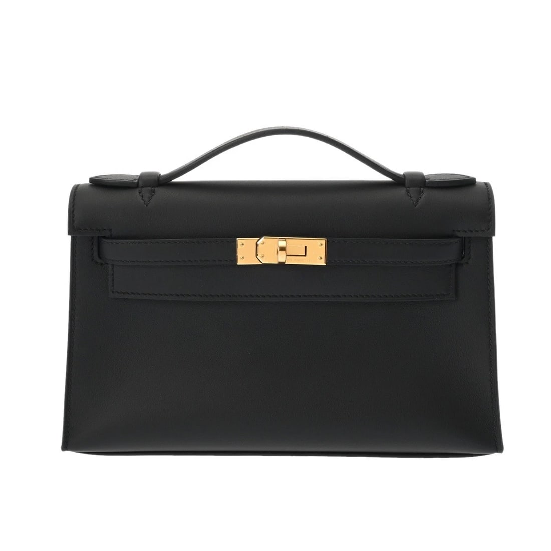 HERMES POCHETTE KELLY VAUX SWIFT BLACK HANDBAG: HERMES Pochette Kelly Vaux Swift black Handbag Brand: HERMES Type/Style: Handbag Material: Vaux Swift Color: black ? Gold Metal Size: H:about 5.1inch W:about 8.7inch D:about 2.8inch Accessories: None