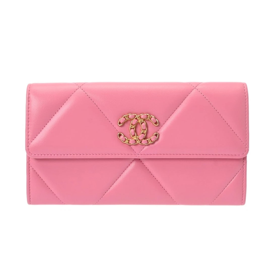 CHANEL LONG FLAP WALLET LAMBSKIN PINK PURSE: CHANEL long flap wallet lambskin pink Purse Brand: CHANEL Type/Style: Purse Material: lambskin Color: pink ? Gold / Silver Metal Size: H:about 3.7inch W:about 4.3inch D:about 1.2inch Accessories: