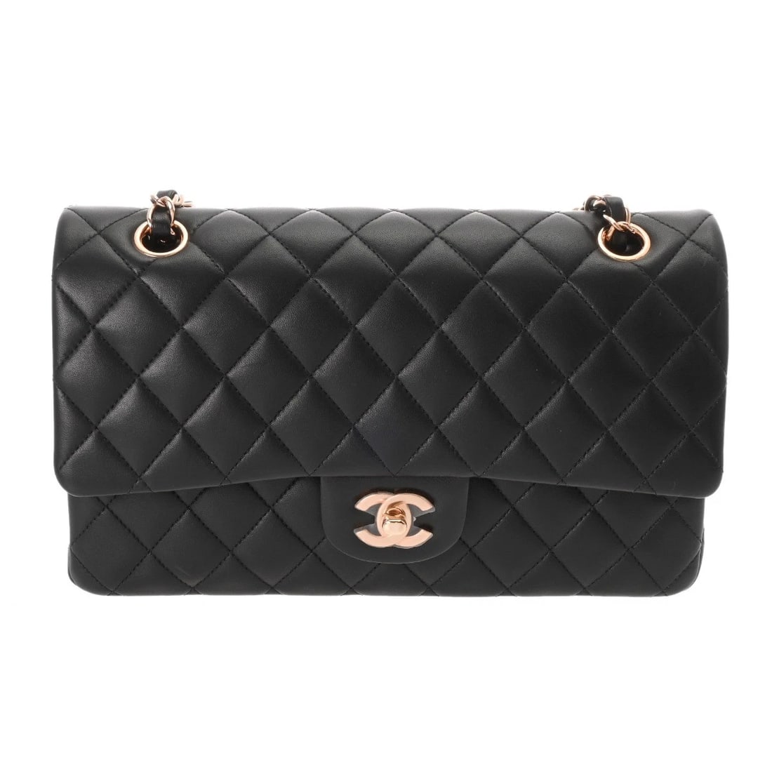 CHANEL CLASSIC HANDBAG MATRASSE LAMBSKIN BLACK: CHANEL Classic Handbag Matrasse lambskin black Brand: CHANEL Type/Style: Shoulder Bag Material: lambskin Color: black ? Rose gold metal Size: H:about 6.3inch W:about 10.0inch D:about 2.6inch
