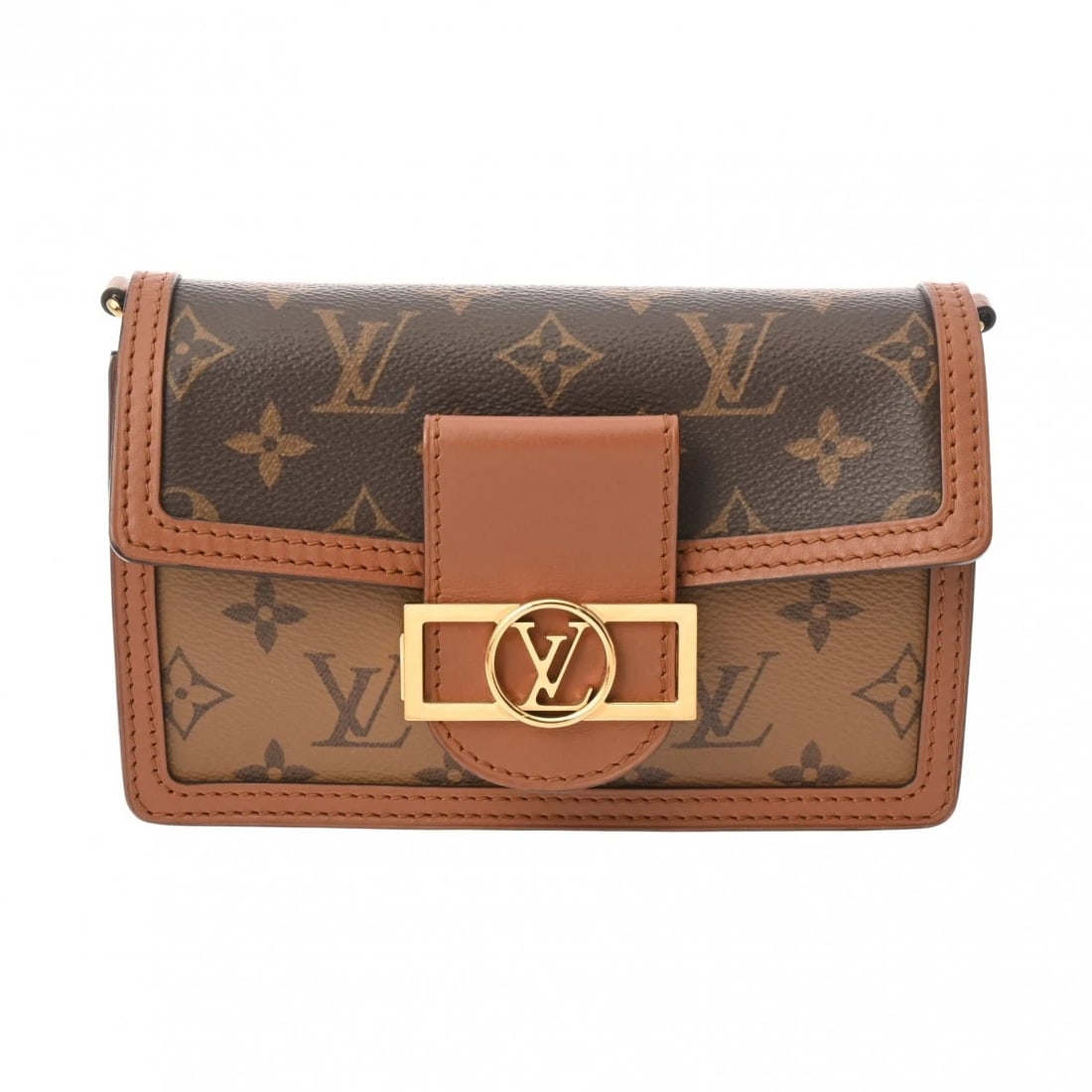 LOUIS VUITTON PORTEFEUILLE DAUPHINE 2WAY CLUTCH BAG MONOGRAM: LOUIS VUITTON Portefeuille Dauphine 2WAY clutch bag Monogram Brand: LOUIS VUITTON Type/Style: Shoulder Bag Material: Monogram canvas Color: Brown ? Gold Metal Size: H:about 4.7inch W:about 7.3inch