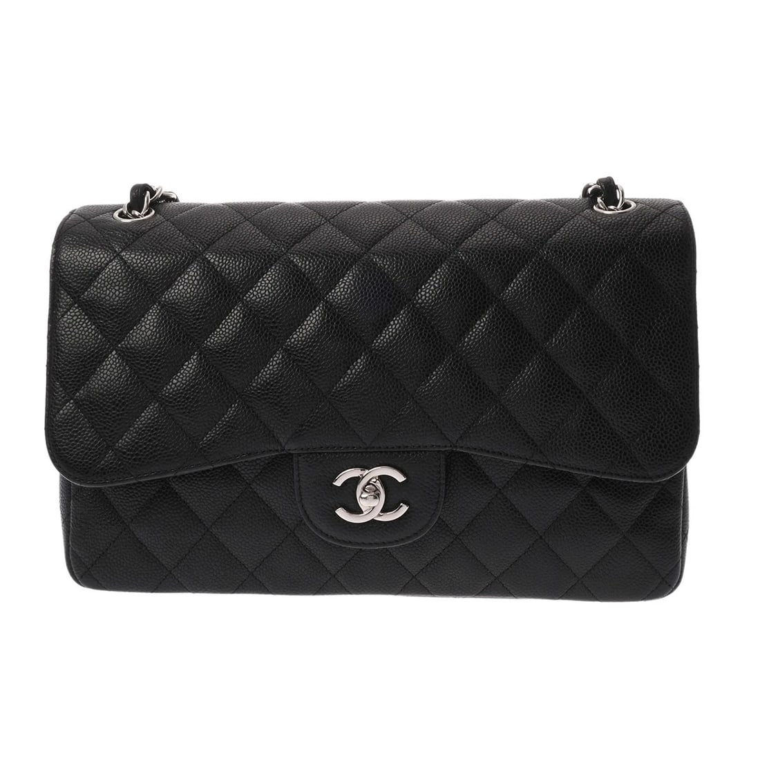 CHANEL W-FLAP W-CHAINSHOULDER 30 MATRASSE CAVIARSKIN BLACK: CHANEL W-flap W-ChainShoulder 30 Matrasse Caviarskin black Brand: CHANEL Type/Style: Shoulder Bag Material: Caviarskin Color: black ? SilverMetal Size: H:about 7.5inch W:about 11.8inch D:about 3.5inch