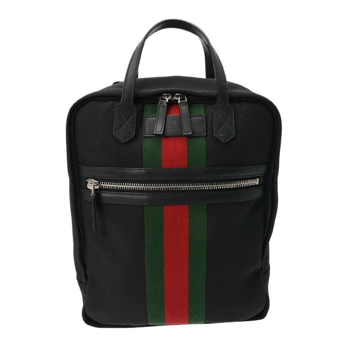 GUCCI BACKPACK CANVAS/LEATHER BLACK UNISEX BACKPACK: GUCCI Backpack canvas/leather black unisex Backpack Brand: GUCCI Type/Style: Backpack ?? Daypack Material: canvas/leather Color: black ? SilverMetal Size: H:about 14.0inch W:about 10.6inch D:about 5.1