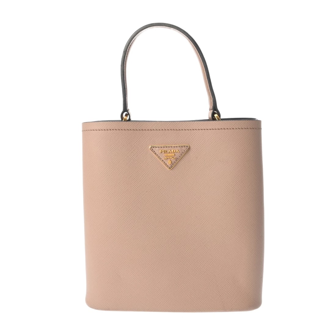 PRADA PANIER 2WAY SAFIANO LEATHER PINK BEIGE HANDBAG: PRADA Panier 2WAY Safiano leather pink beige Handbag Brand: PRADA Type/Style: Handbag Material: Safiano leather Color: pink beige ? Gold Metal Size: H:about 9.1inch W:about 8.7inch D:about 5.1inch