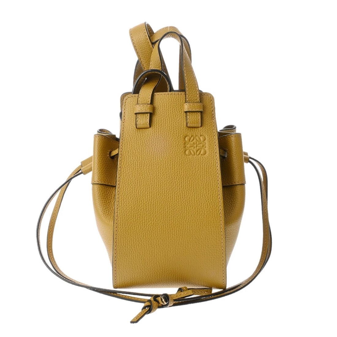 LOEWE MINI DRAWSTRING BAG LEATHER YELLOW SHOULDER BAG: LOEWE mini drawstring bag leather yellow Shoulder Bag Brand: LOEWE Type/Style: Shoulder Bag Material: leather Color: yellow ? Gold Metal Size: H:about 7.7inch W:about 6.5inch (Bottom) D:about 3.9inch 