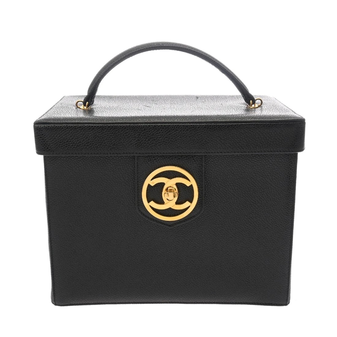CHANEL 2WAY CAVIARSKIN BLACK VANITY BAG: CHANEL 2WAY Caviarskin black Vanity bag Brand: CHANEL Type/Style: Vanity bag Material: Caviarskin Color: black ? Gold Metal Size: H:about 7.1inch W:about 8.9inch D:about 5.9inch Accessories: None