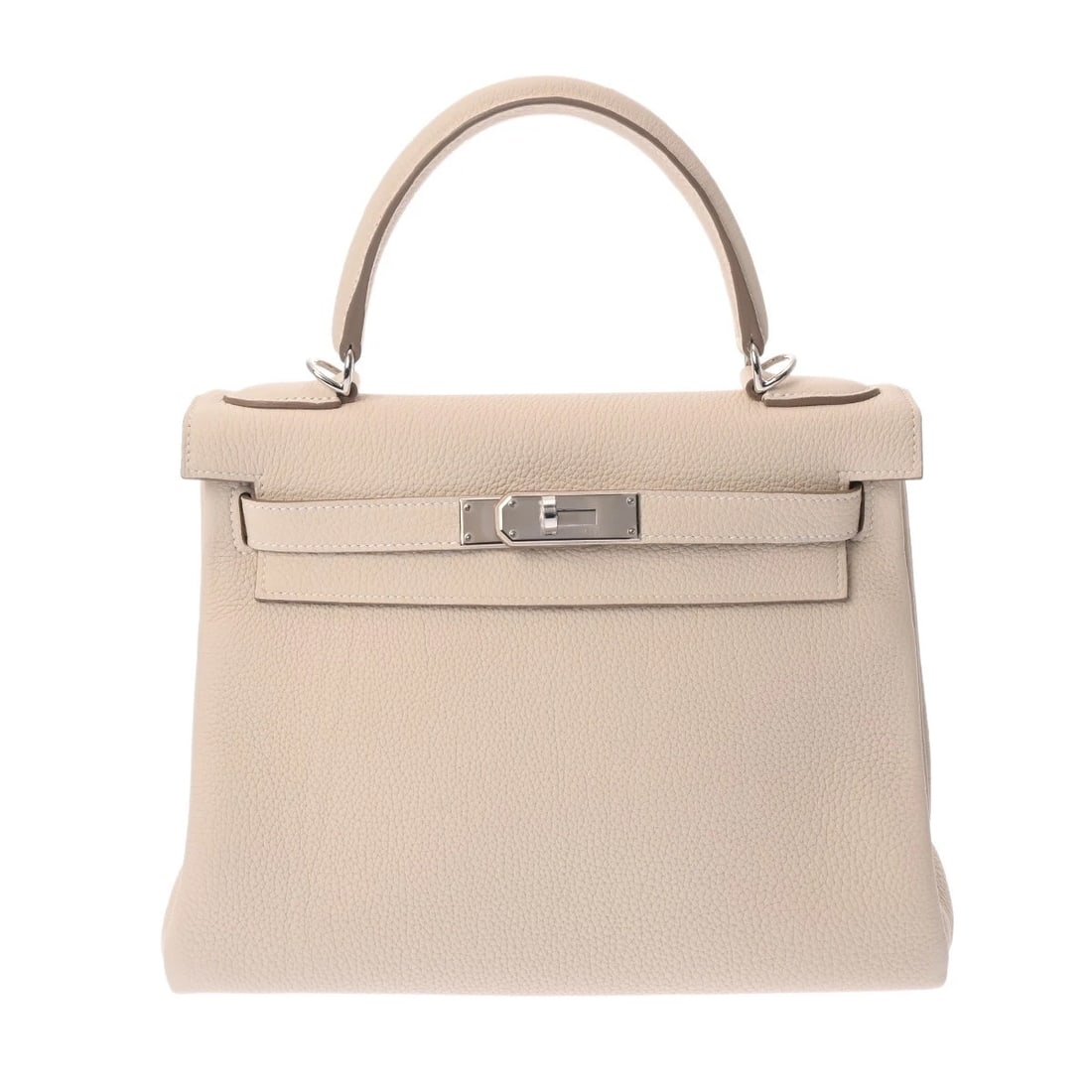 HERMES KELLY 28 SEWING TOGO CRAIE HANDBAG: HERMES Kelly 28 sewing Togo Craie Handbag Brand: HERMES Type/Style: Handbag Material: Togo Color: Craie ? SilverMetal Size: H:about 8.7inch W:about 12.6inch D:about 4.5inch Accessories: None <