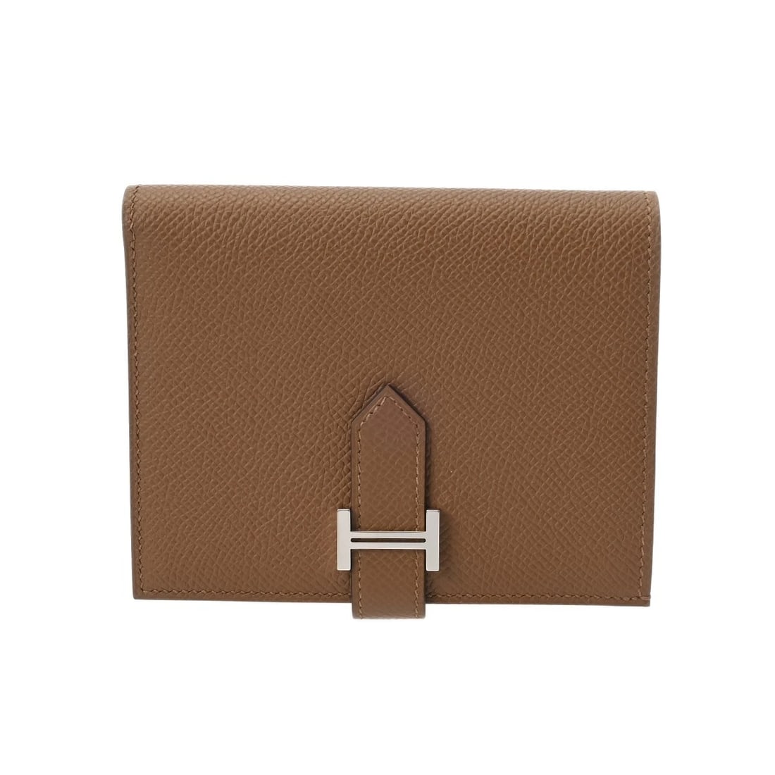 HERMES BEAN COMPACT VEAU EPSOM BIFOLD WALLET: HERMES Bean compact Veau Epsom Bifold Wallet Brand: HERMES Type/Style: Bifold Wallet Material: Veau Epsom Color: Alzan ? SilverMetal Size: H:about 3.7inch W:about 4.7inch Accessories: None