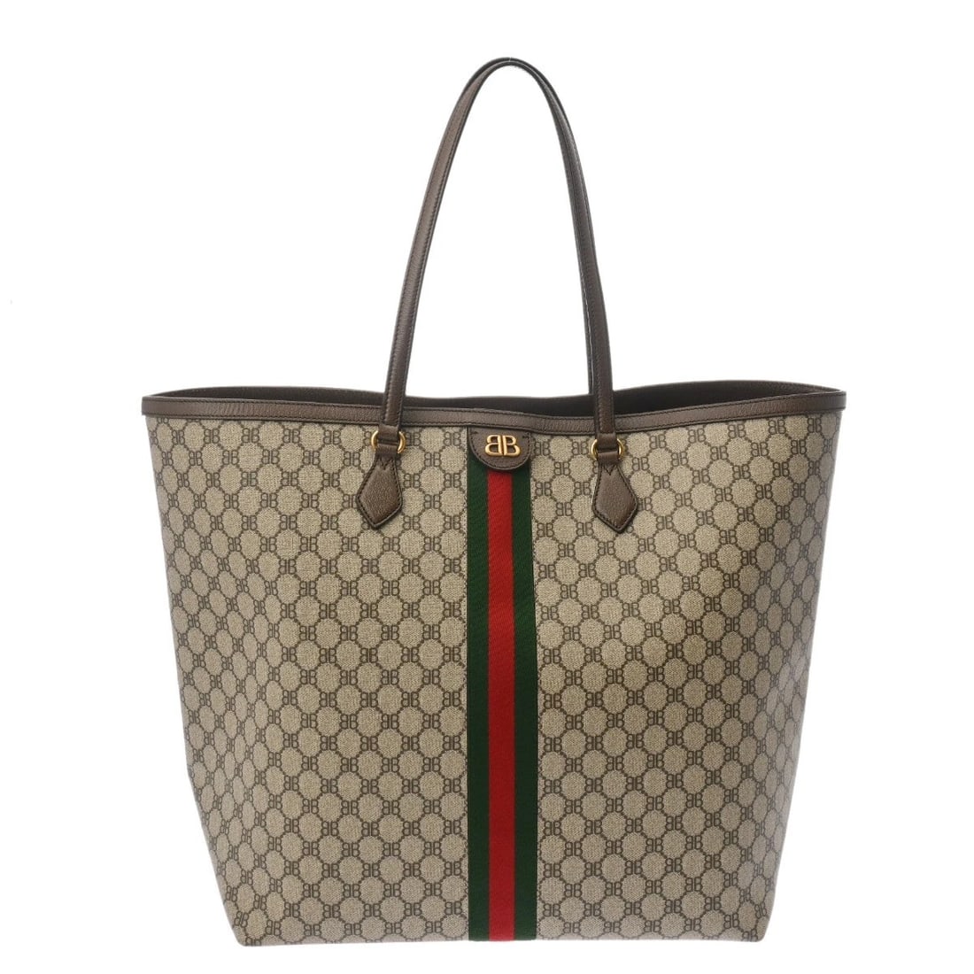 BALENCIAGA GG SUPREME: BALENCIAGA GG Supreme Brand: BALENCIAGA Type/Style: Tote Bag Material: GG Supreme Canvas/leather Color: Beige/Ebony/Brown ? Antique Gold Metal Size: H:about 16.1inch W:about 15.6inch (Bottom) D:about