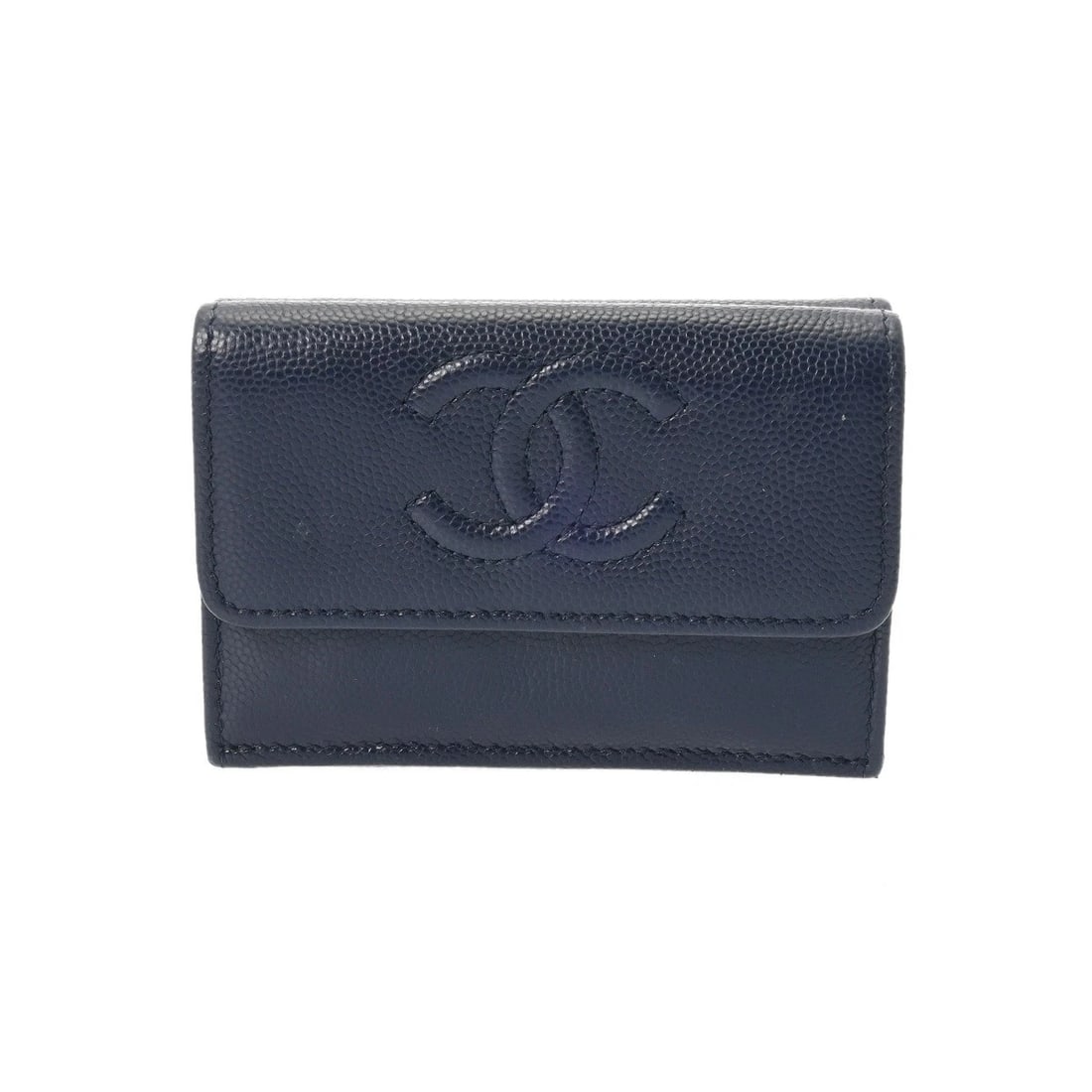 CHANEL SMALL FLAP WALLET NAVY TRI-FOLD WALLET (1 of 6)