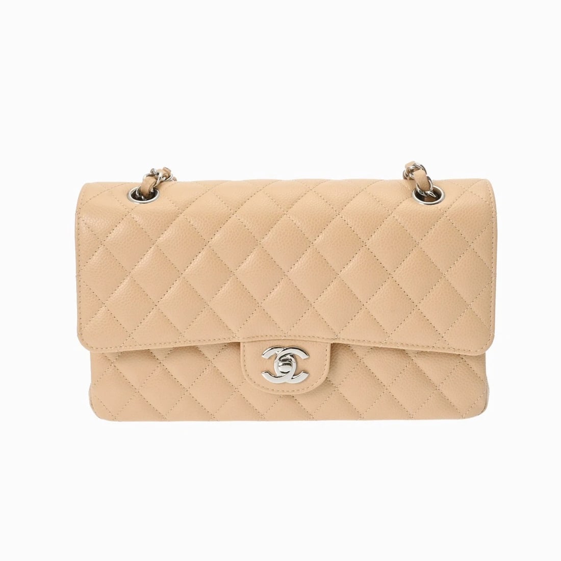 CHANEL CLASSIC HANDBAG WCHAINSHOULDER MATRASSE BEIGE: CHANEL Classic Handbag WChainShoulder Matrasse beige Brand: CHANEL Type/Style: Shoulder Bag Material: Grained calfskin Color: beige ? Gold Metal Size: H:about 5.9inch W:about 9.8inch D:about 2.6inch