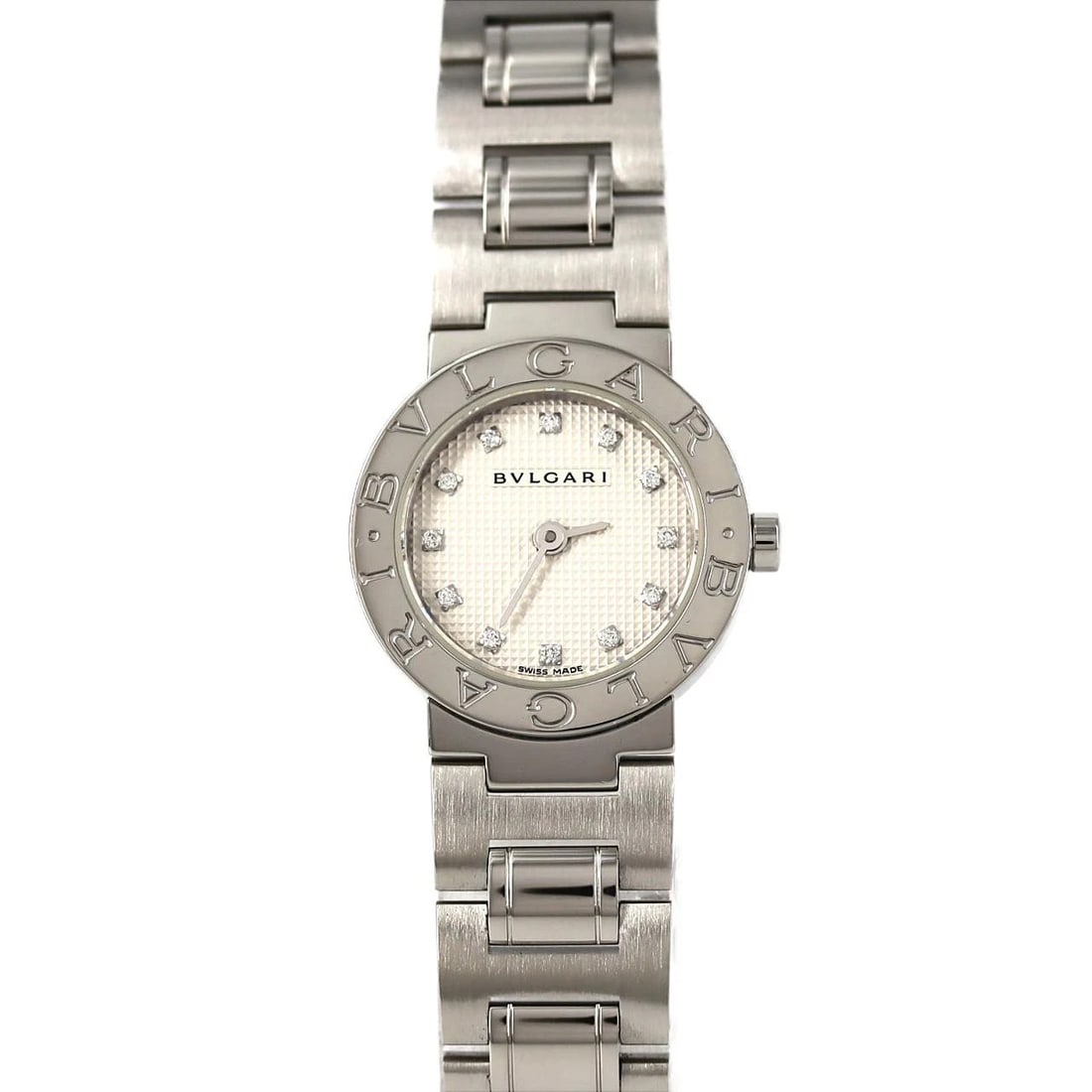 BVLGARI STAINLESS STEEL STAINLESS WATCH: Bvlgari Stainless Steel Stainless Watch Brand: BVLGARI Type/Style: Wrist watch Material: Case: Stainless Steel Breath: Stainless Steel Color: Dial color white Size: Case diameter: Approx. 23mm Max
