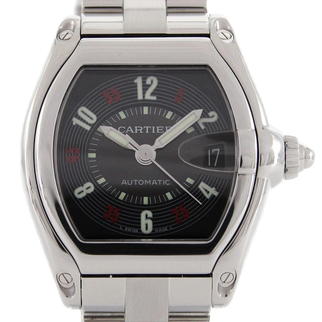 CARTIER ROADSTER STAINLESS STEEL MECHANICAL AUTOMATIC WATCH: Cartier Roadster Stainless Steel Mechanical Automatic Watch Brand: CARTIER Type/Style: Wrist watch Material: Case: Stainless Steel Bracelet: Stainless steel x ceramic Color: Dial Color: Black/Arabic