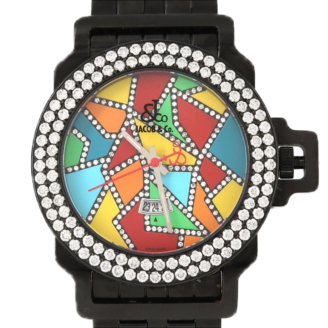 JACOB & CO SSXGP QUARTZ WATCH: Jacob & Co SSxGP Quartz Watch Brand: JACOB&CO Type/Style: Wrist watch Material: Case: Stainless steel x gold plated Bracelet: Stainless steel x gold plated Color: Dial color Multicolor Size: Case