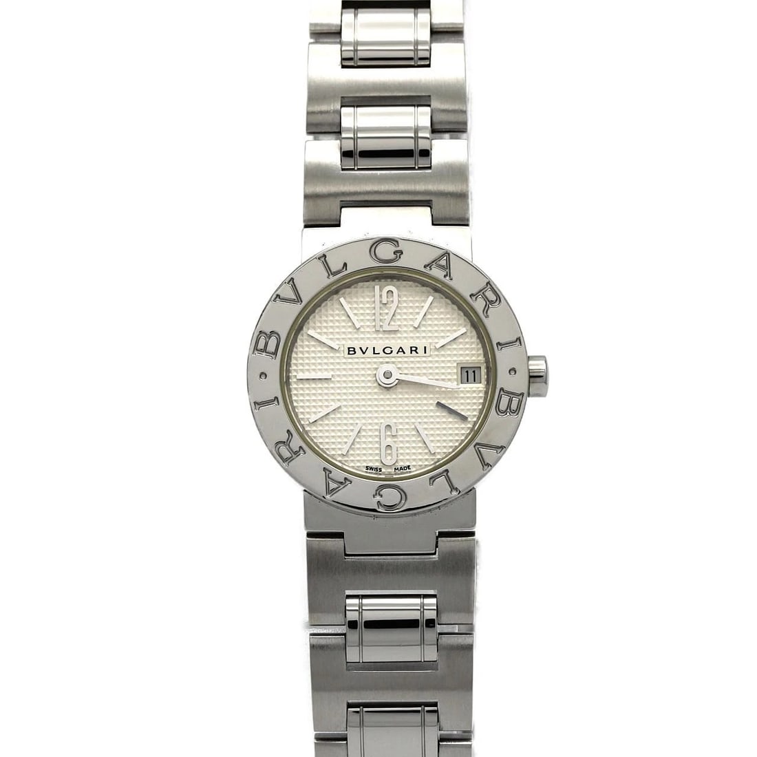 BVLGARI STAINLESS STEEL STAINLESS WATCH: Bvlgari Stainless Steel Stainless Watch Brand: BVLGARI Type/Style: Wrist watch Material: Case: Stainless Steel Breath: Stainless Steel Color: Dial color white Size: Case diameter: Approx. 23mm Max