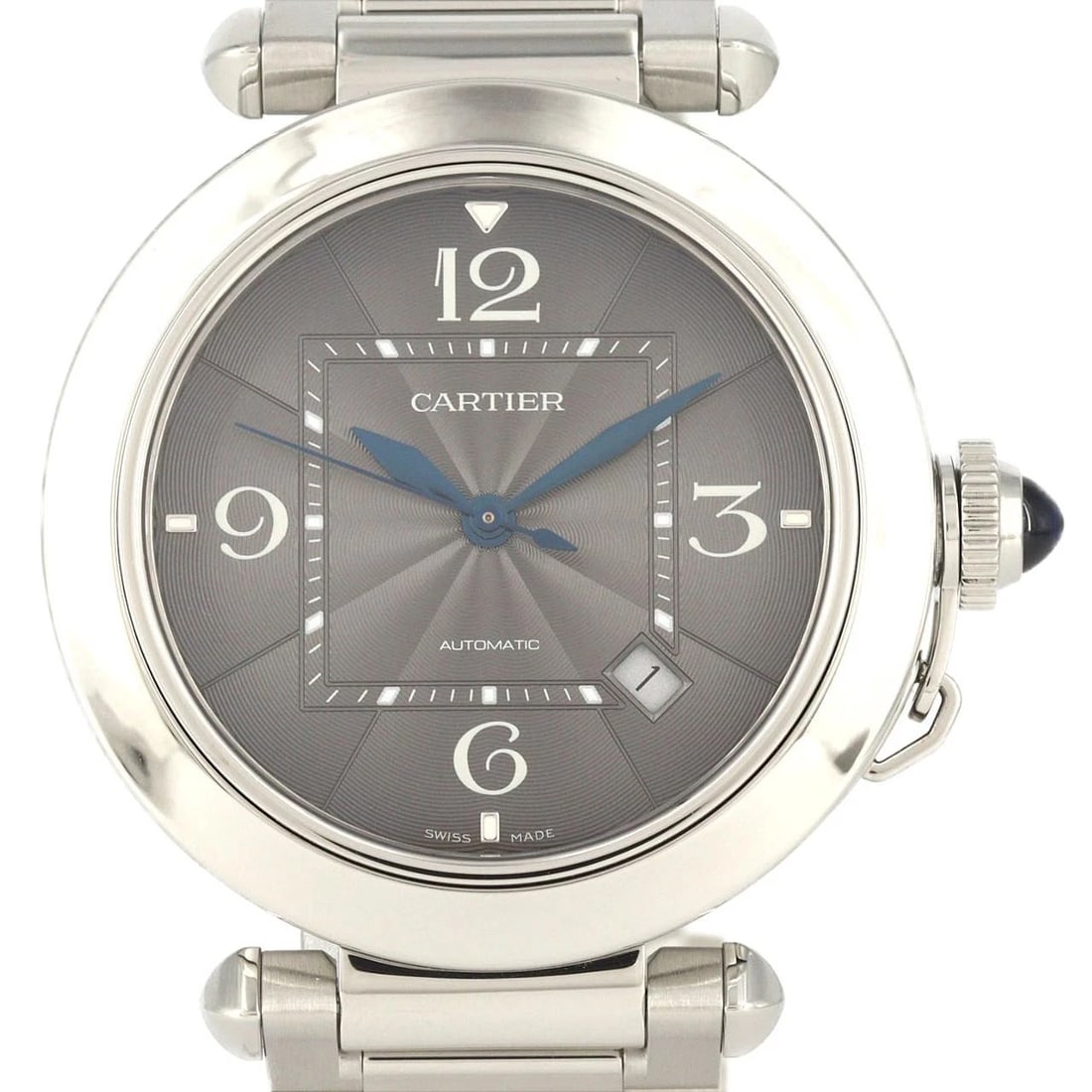 CARTIER PASHA STAINLESS STEEL MECHANICAL WATCH: Cartier Pasha Stainless Steel Mechanical Watch Brand: CARTIER Type/Style: Wrist watch Material: Case: Stainless Steel Breath: Stainless Steel Color: Dial color gray Size: Case diameter approx.: 41mm